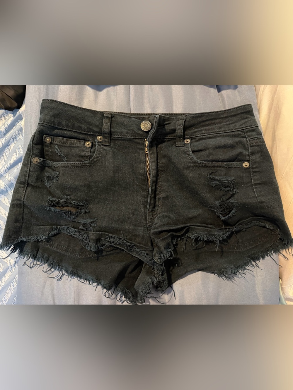 American Eagle Outfitters Black Distressed Denim Shorts